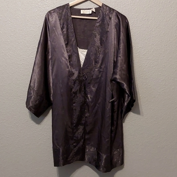 Vintage 90s Y2K Victoria's secret Gold label Metallic Gray Satin Robe O/S - Picture 1 of 8